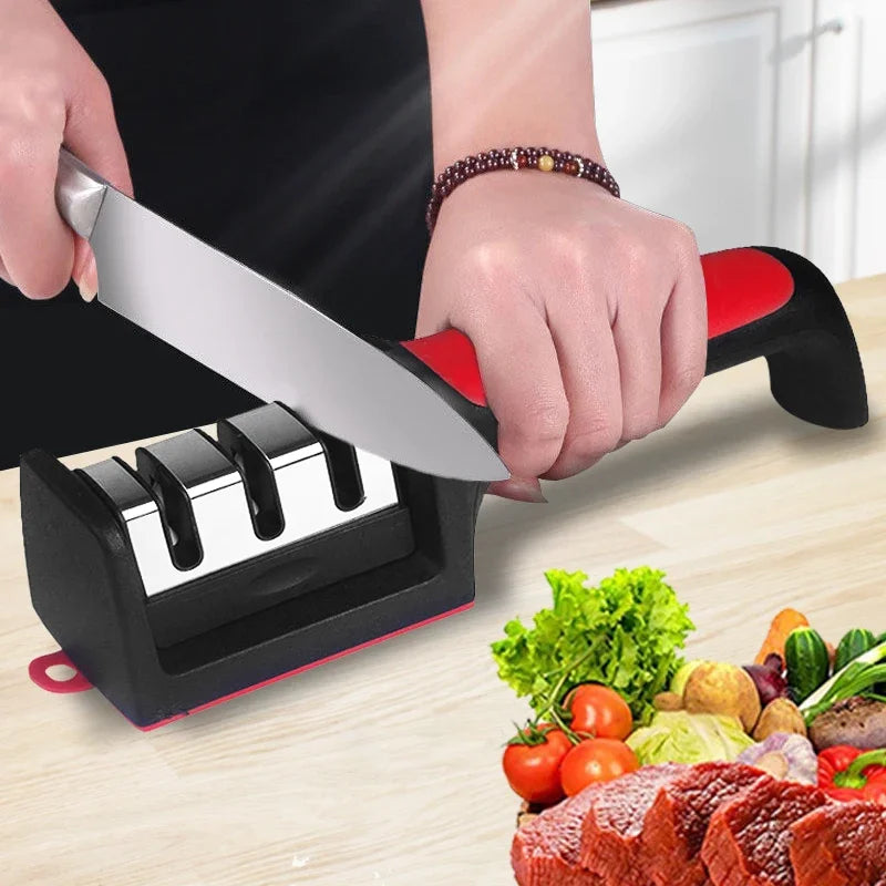 Kitchen Knife Sharpener Multi-function 3 Stages Type Quick Sharpening Tool With Non-slip Base Kitchen Knives Accessories Gadget