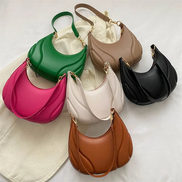 Retro Solid Color Shoulder Bag PU Leather Handbags for Women Simple Ladies Underarm Bag Designer Hobos Saddle Crescent Chic Bag