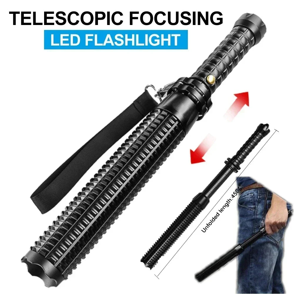 Baseball Bat LED Flashlight AluminumAlloy Focusable Zoomable Super Bright Self Defense Mace Light Tactical Baton Emergency Torch