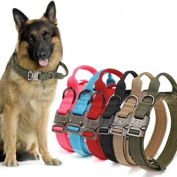 Military Tactical Dog Collar with Control Handle Adjustable Nylon Collar for Medium Large Dogs German Shepard Walking Training