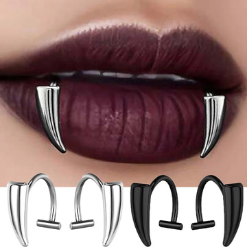 1pair Stainless Steel Personalised Sharp Teeth Fake Piercing Lip Ring Punk Exaggerated Jewelry for Women Gothic Body Jewelry