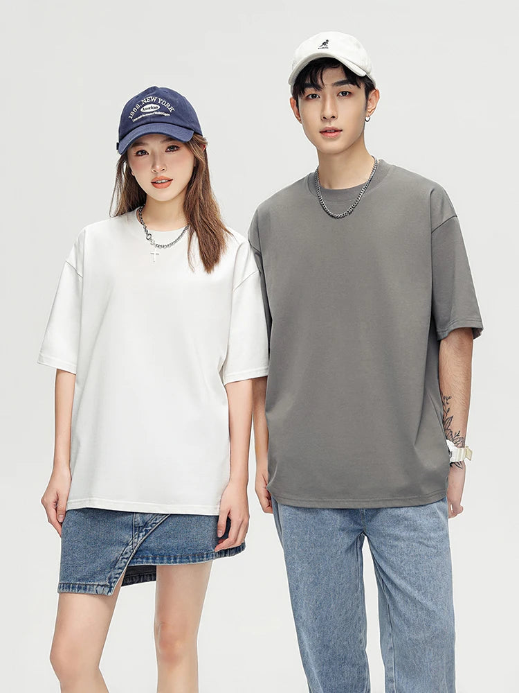 260G Heavy Cotton Summer T Shirt Men Korean Fashion Short Sleeve Loose Basic T-shirts Solid Tops Oversized Tee Unisex