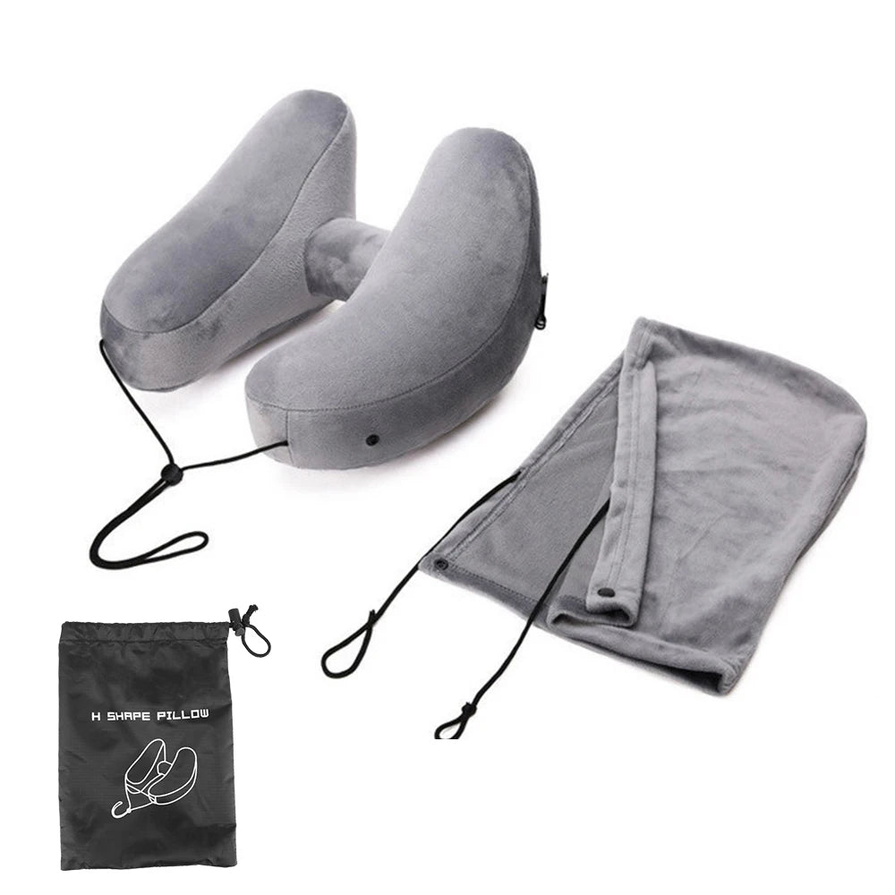 Portable U-Shaped Pillow Travel Neck Pillow Car Neck Rest Cushion Inflatable Neck Pillow With hood H-Shaped Inflatable Pillow