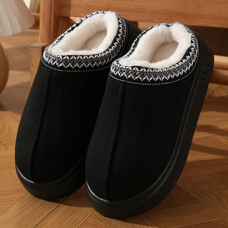 Home Soft Plush Slippers Women Winter Thick Bottom Non-Slip Home Cotton Shoes Woman Slides Plus Size 45 Warm Couple Slippers