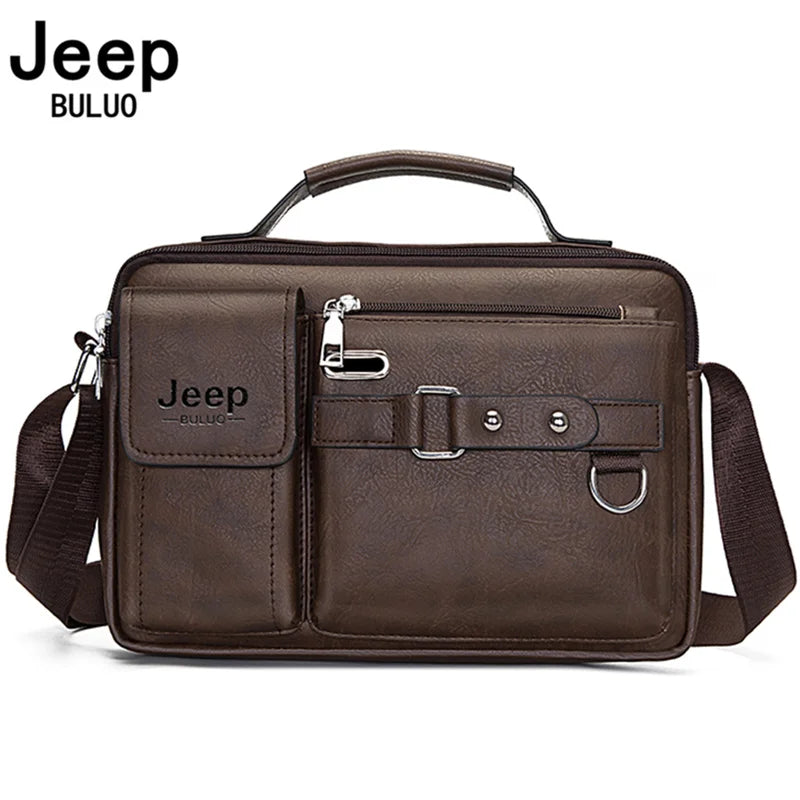 JEEP BULUO Multi-function Business Handbags Men New Man's Shoulder Bags Large Capacity Leather Messenger Bag Crossbody Big Brand