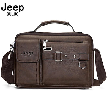 JEEP BULUO Multi-function Business Handbags Men New Man's Shoulder Bags Large Capacity Leather Messenger Bag Crossbody Big Brand