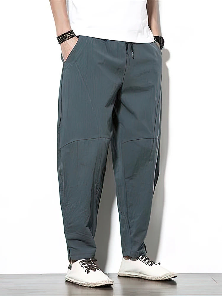 100% Cotton Jogger Pants Men Baggy Casual Trousers Male Walking Wide leg Loose Sweatpants Chinese Summer Big size 2025 New