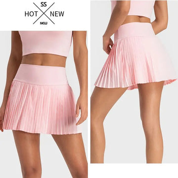 Women Sports Tennis Skirts High Waist Tights Yoga Tennis Shorts Dress With Pockets Pleated Pocket Skirt Anti-Exhaust Quick Dry