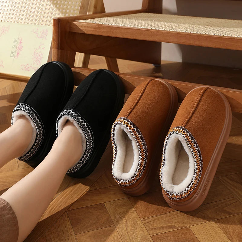 Home Soft Plush Slippers Women Winter Thick Bottom Non-Slip Home Cotton Shoes Woman Slides Plus Size 45 Warm Couple Slippers