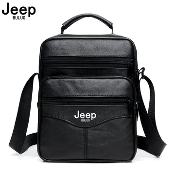 JEEP BULUO Men shoulder bag genuine cow leather black business casual large capacity Crossbody Handbag Tote high quality New