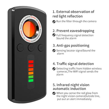 Newest Anti Spy Detector Portable Pinhole Hidden Lens Detect Gadget for GPS Tracker Hidden Camera Finder Eavesdropping Device