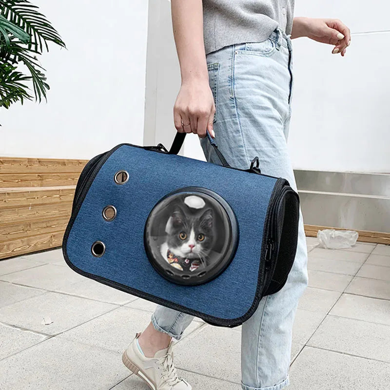 Portable Cat Bag Hand-held Foldable Space Capsule Shoulder Bags Mesh Breathable Outing Pet Crossbody Bag Kitten and Dog Supplies