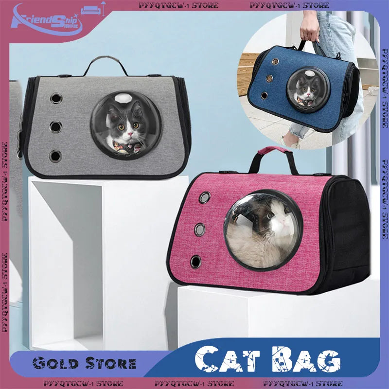 Portable Cat Bag Hand-held Foldable Space Capsule Shoulder Bags Mesh Breathable Outing Pet Crossbody Bag Kitten and Dog Supplies