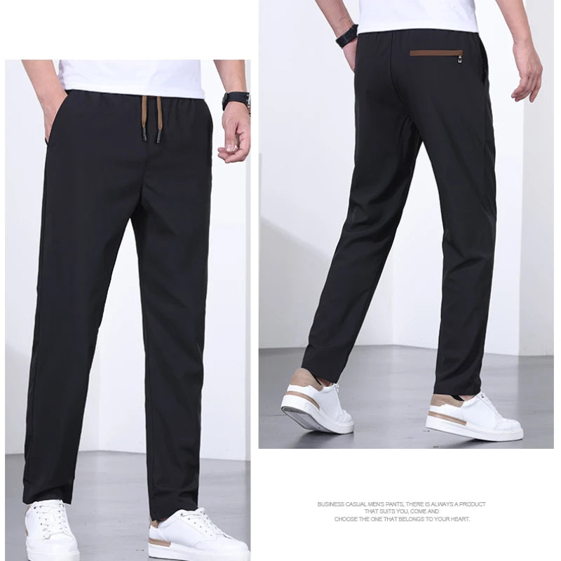 Men's Quick-drying Pants, Drawstring Elastic Waist, Casual Trousers, Loose Straight Pants, Summer New Fashion, Trendy